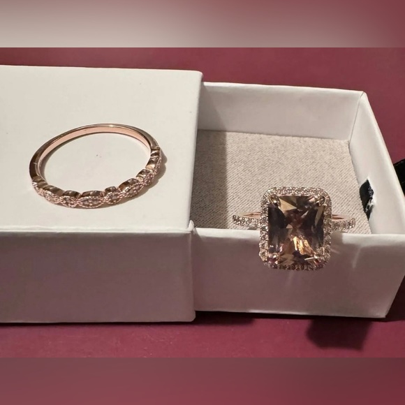 4.24ctw Blush Zircon and CZ Rose Gold Plated 925 Sterling Silver Ring Set Size 8 - Picture 3 of 5